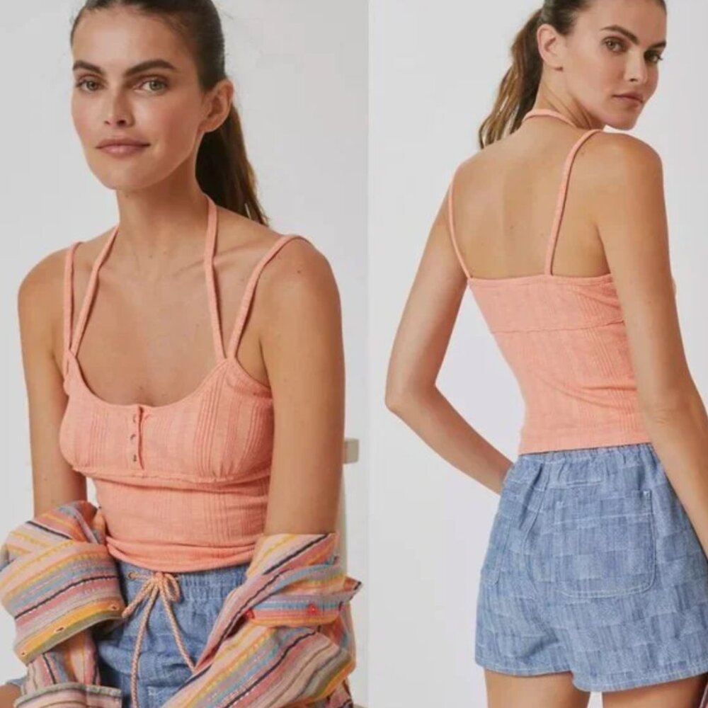 NWT ANTHROPOLOGIE Pilcro Sustainable Henley Tank Coral